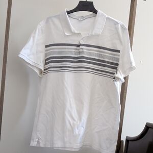 Calvin Klein White and Gray Striped Polo Shirt